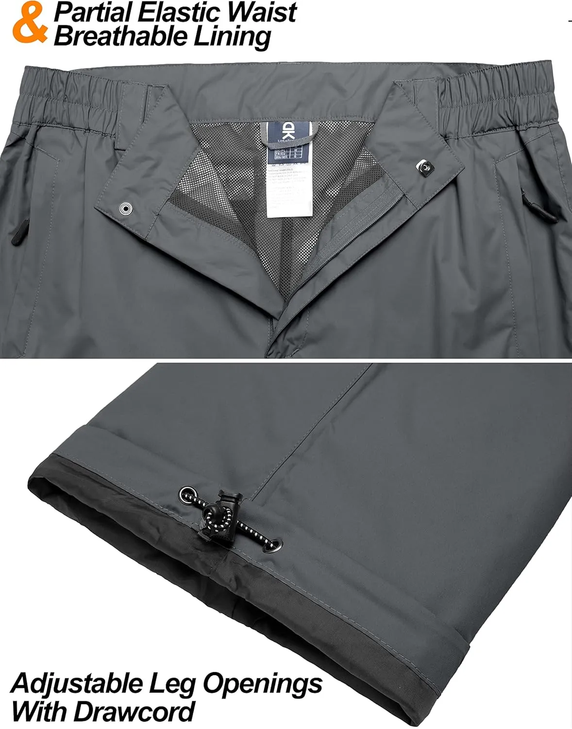Little Donkey Andy Men's Lightweight Waterproof Rain Pants Breathable Hiking Pant for Outdoor Fishing