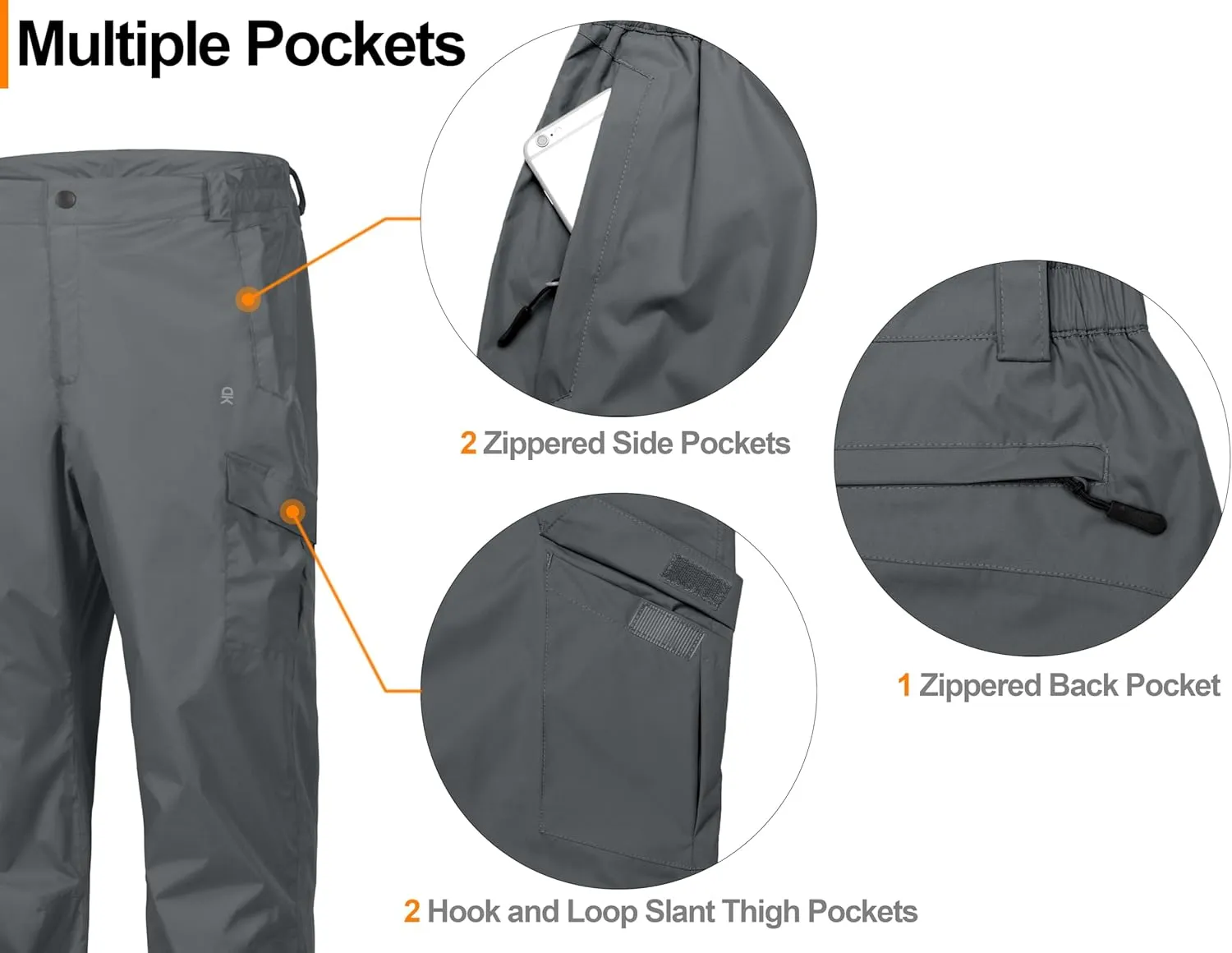 Little Donkey Andy Men's Lightweight Waterproof Rain Pants Breathable Hiking Pant for Outdoor Fishing