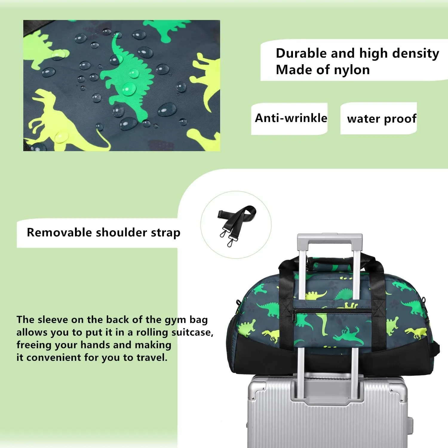 Lmwzh Kids Duffle Bag For Boys Perfect For Early Elementary Overnight Travel Bag With Shoes Compartment Dry And Wet Pocket Carry On Weekender Bag (Dinosaur)