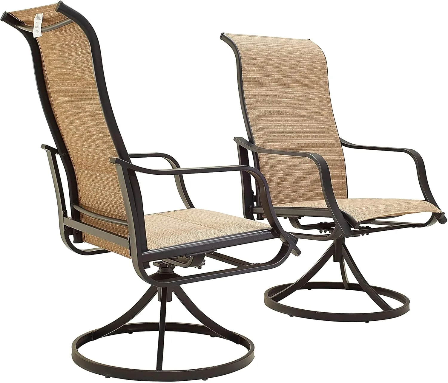 LOKATSE HOME Outdoor Patio Dining Chair Swivel Sling Rocker Set with Steel Metal Frame (Set of 2), Beige