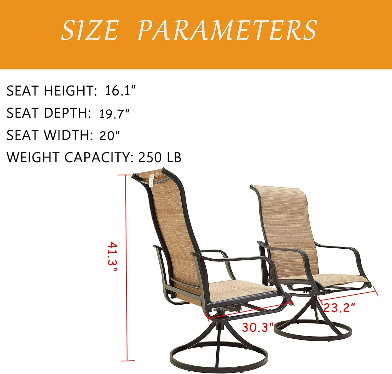 LOKATSE HOME Outdoor Patio Dining Chair Swivel Sling Rocker Set with Steel Metal Frame (Set of 2), Beige
