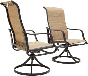 LOKATSE HOME Outdoor Patio Dining Chair Swivel Sling Rocker Set with Steel Metal Frame (Set of 2), Beige