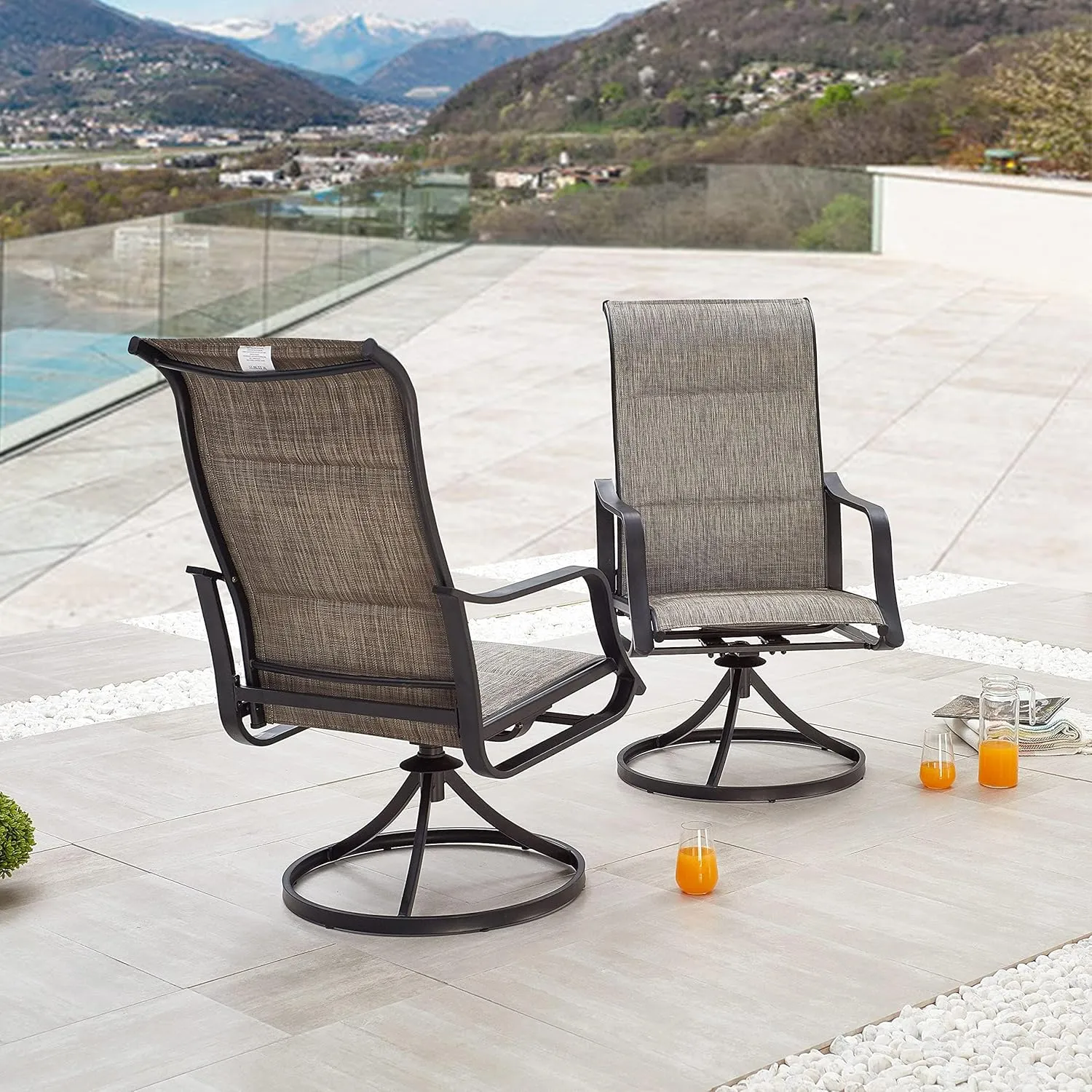 LOKATSE HOME Outdoor Patio Dining Chair Swivel Sling Rocker Set with Steel Metal Frame (Set of 2), Grey
