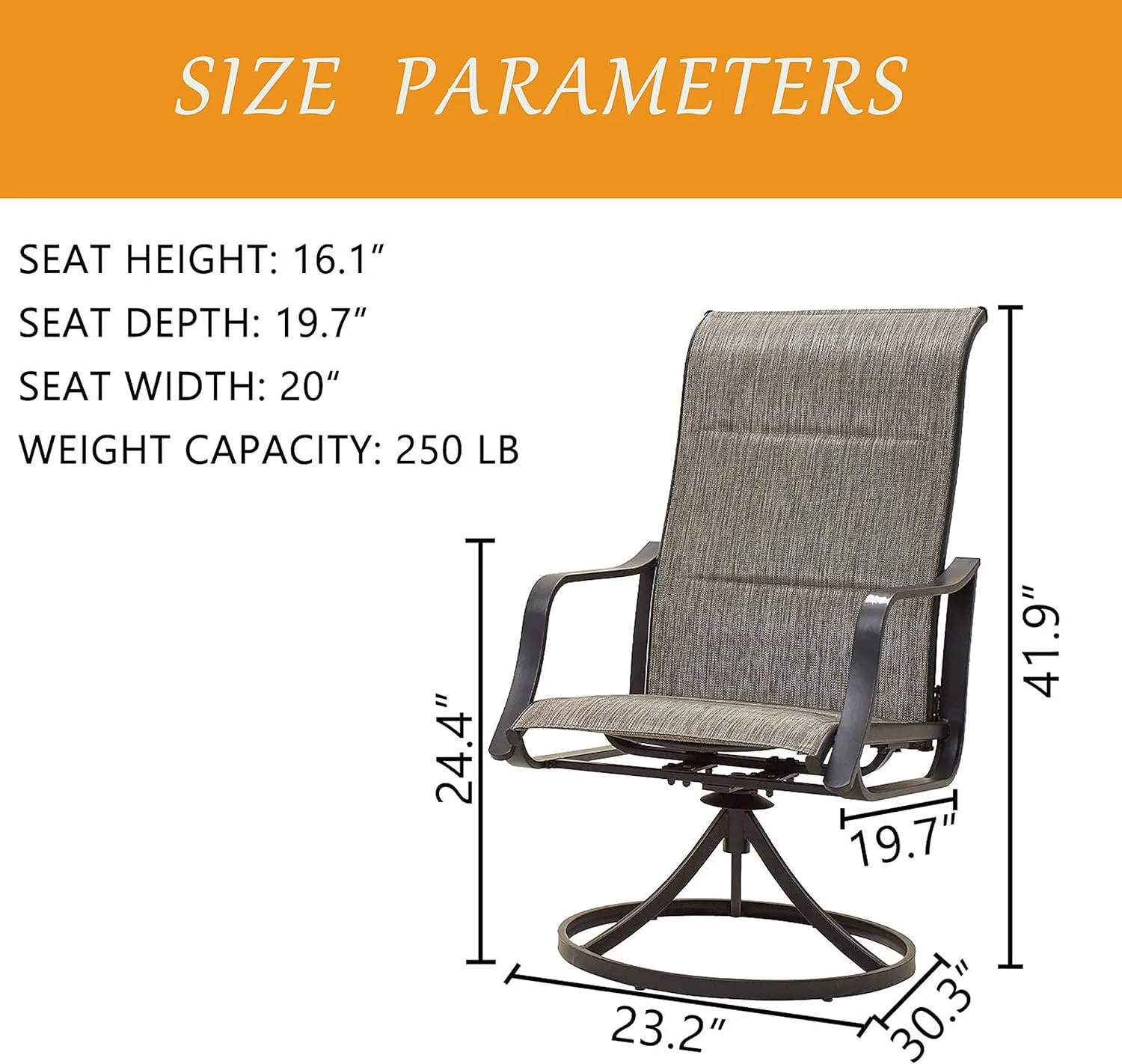 LOKATSE HOME Outdoor Patio Dining Chair Swivel Sling Rocker Set with Steel Metal Frame (Set of 2), Grey