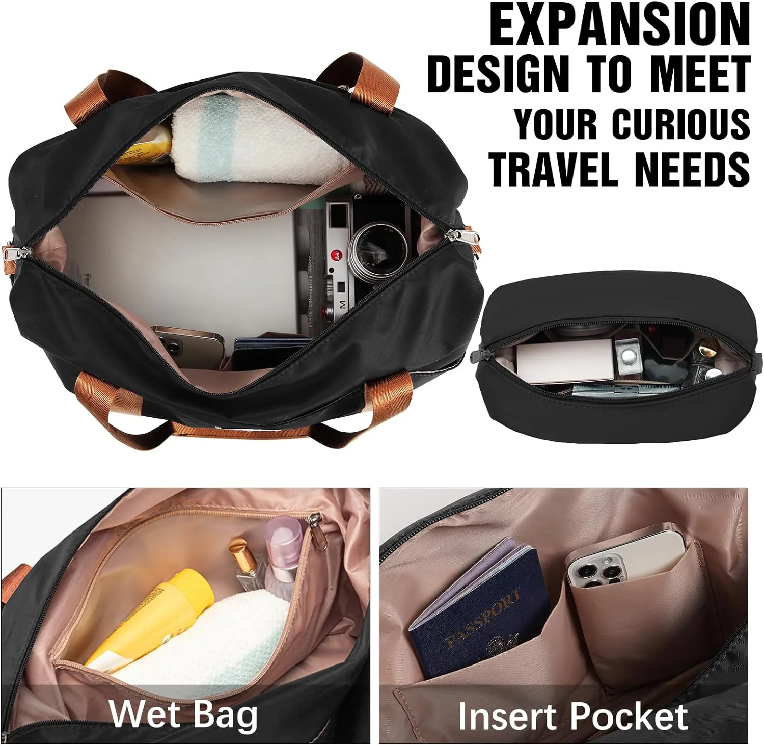 LONG VACATION 3 Piece Luggage Set 20 IN Carry on Suitcase ABS PC Handshell Luggage with Spinner Wheels & YKK Zipper TSA Lock (BLACK-BROWN, 20-Inch)