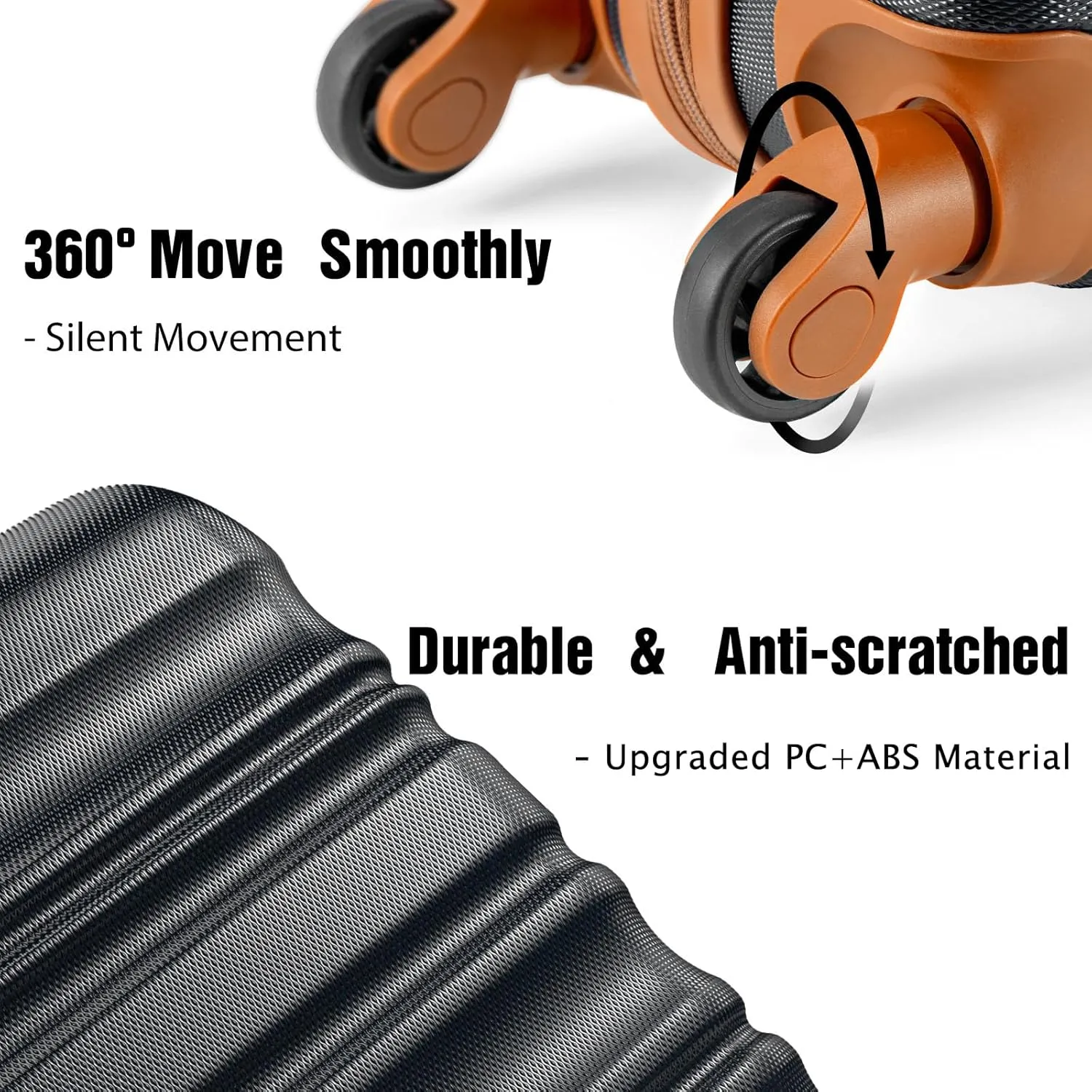 LONG VACATION 3 Piece Luggage Set 20 IN Carry on Suitcase ABS PC Handshell Luggage with Spinner Wheels & YKK Zipper TSA Lock (BLACK-BROWN, 20-Inch)