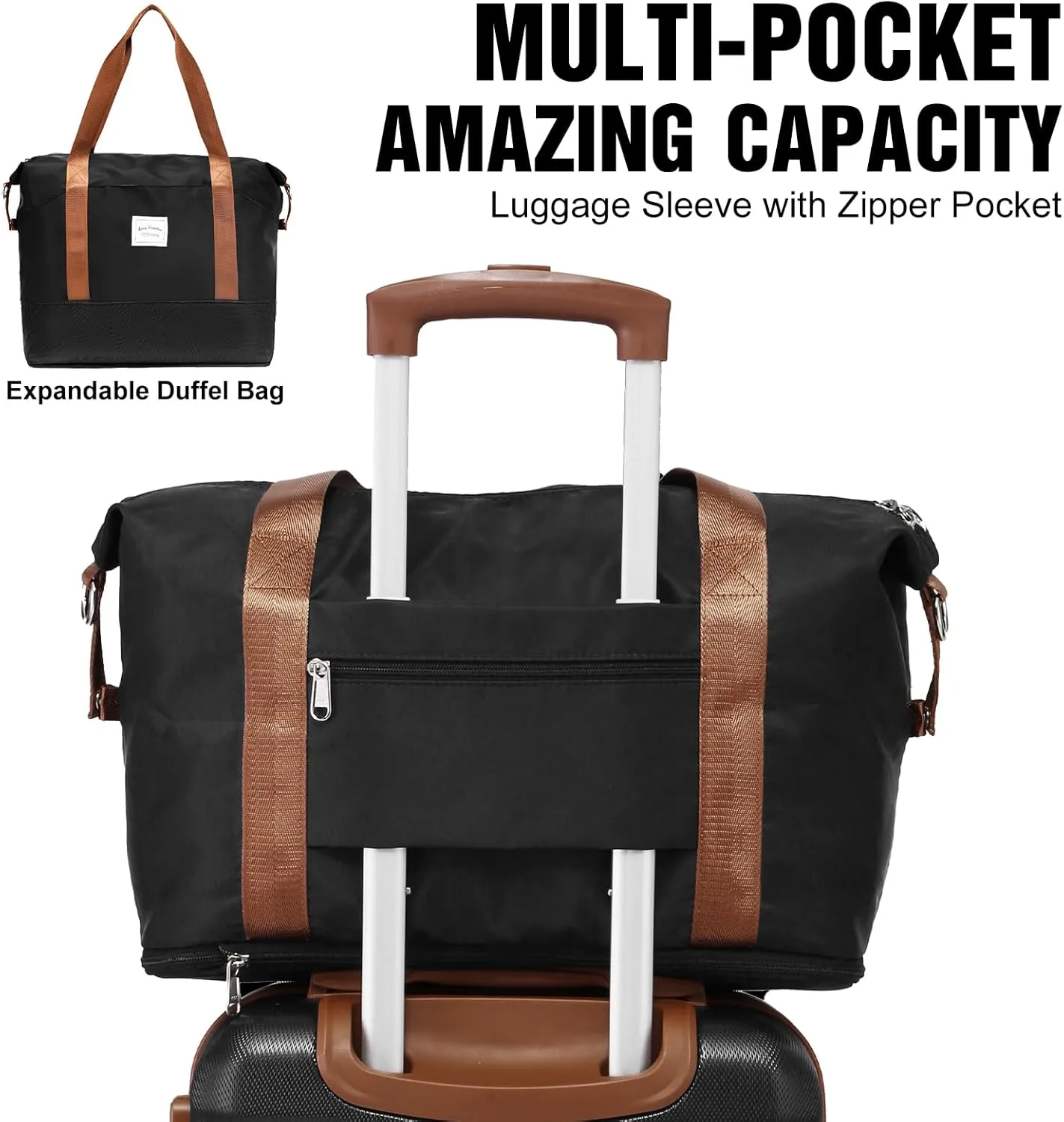 LONG VACATION 3 Piece Luggage Set 20 IN Carry on Suitcase ABS PC Handshell Luggage with Spinner Wheels & YKK Zipper TSA Lock (BLACK-BROWN, 20-Inch)