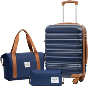 LONG VACATION 3 Piece Luggage Set 20 IN Carry on Suitcase ABS PC Handshell Luggage with Spinner Wheels & YKK Zipper TSA Lock (NAVY, 20-Inch)