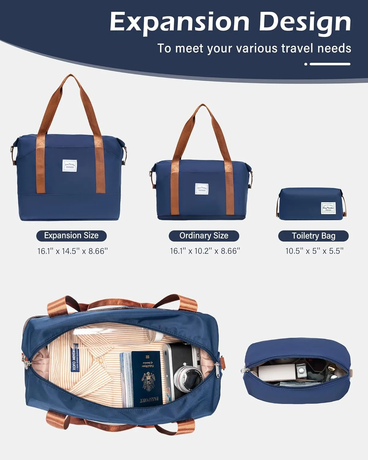 LONG VACATION 3 Piece Luggage Set 20 IN Carry on Suitcase ABS PC Handshell Luggage with Spinner Wheels & YKK Zipper TSA Lock (NAVY, 20-Inch)