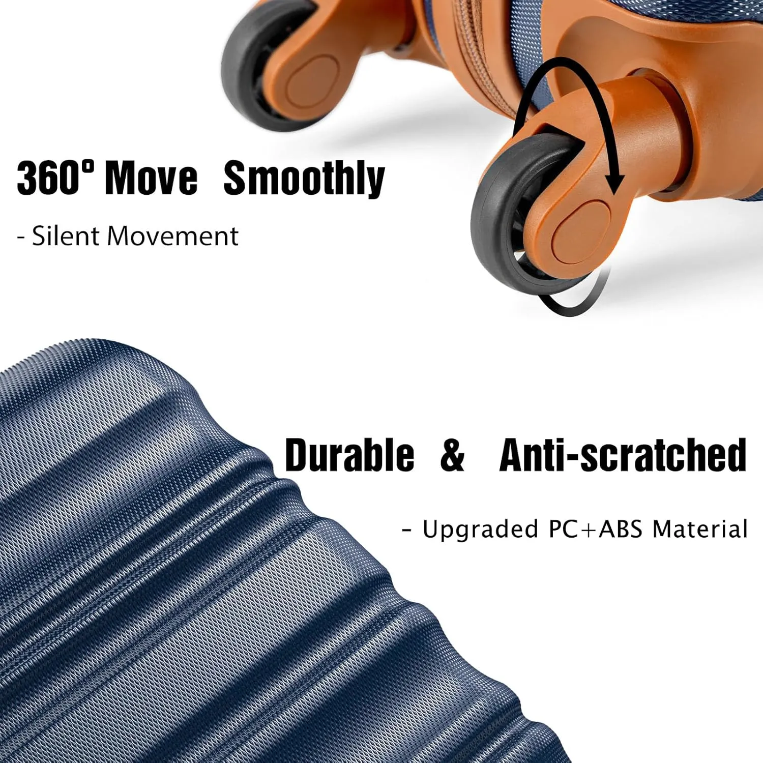 LONG VACATION 3 Piece Luggage Set 20 IN Carry on Suitcase ABS PC Handshell Luggage with Spinner Wheels & YKK Zipper TSA Lock (NAVY, 20-Inch)