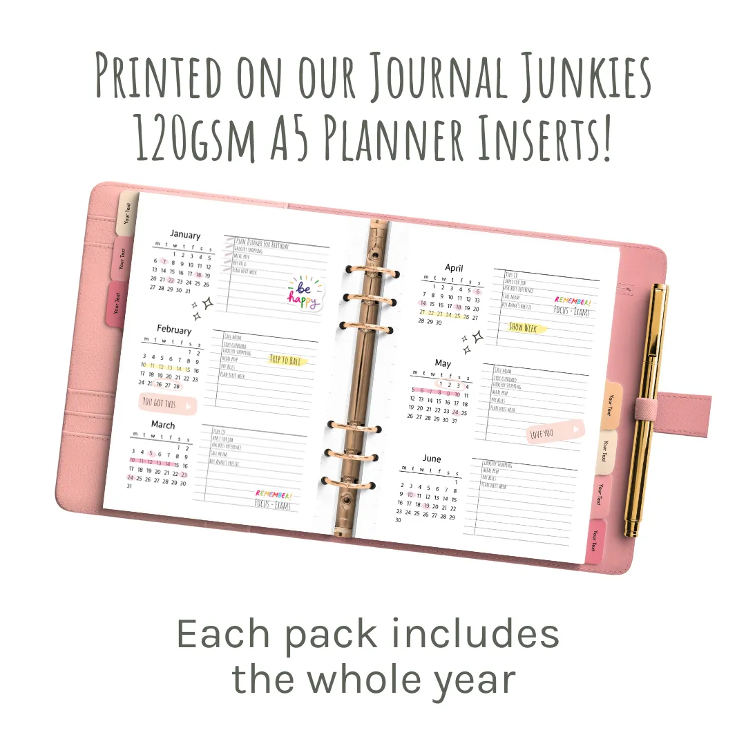 Loose Leaf A5 Planner Inserts 120gsm | 2025 Sectioned Future Log