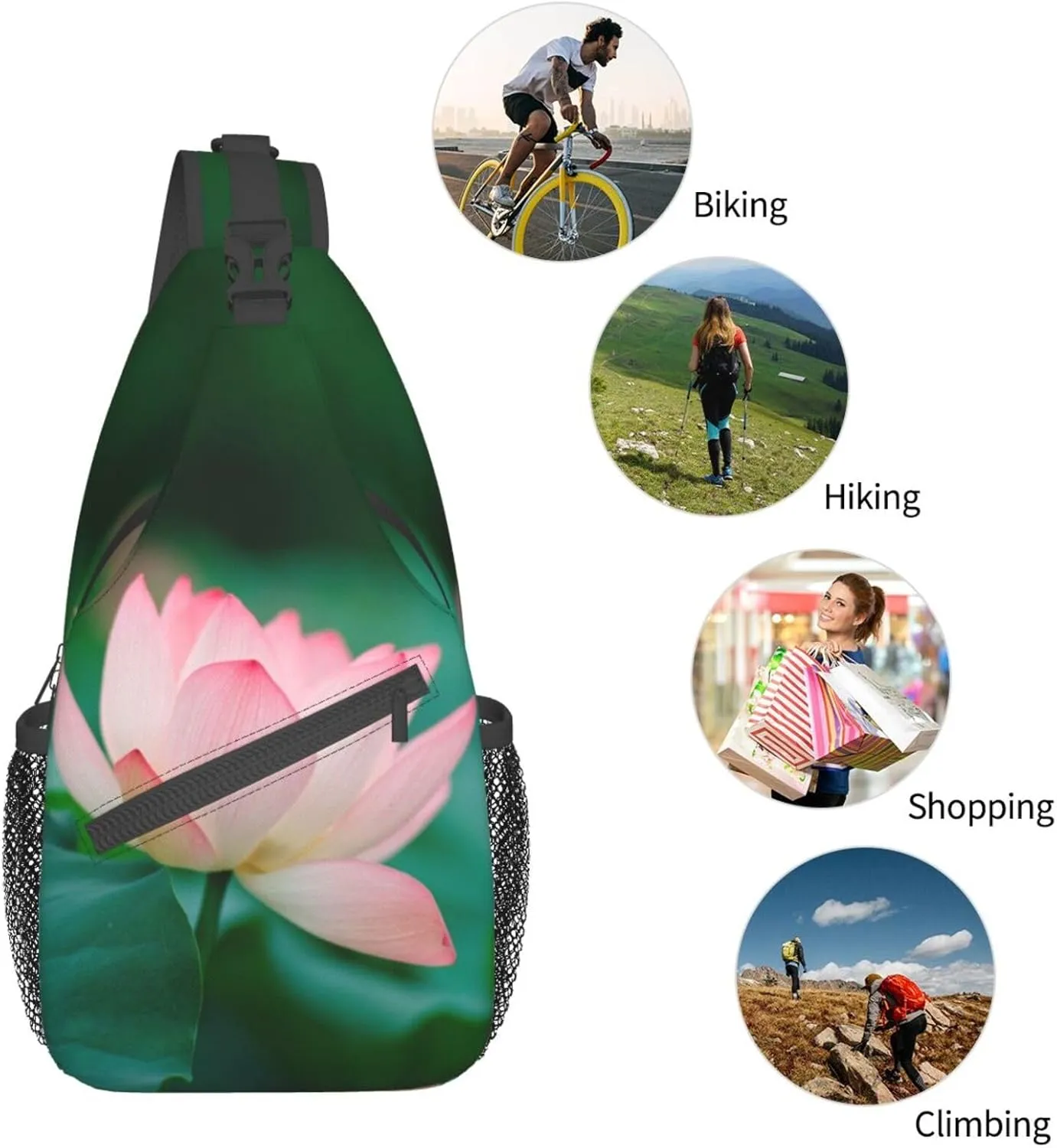 Lotus Flower Crossbody Bag Flower Shoulder Bag Backpack Womens Sling Bag Chest Casual Daypack Bag