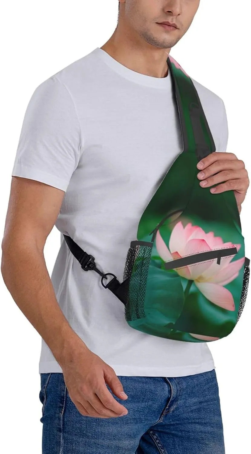 Lotus Flower Crossbody Bag Flower Shoulder Bag Backpack Womens Sling Bag Chest Casual Daypack Bag