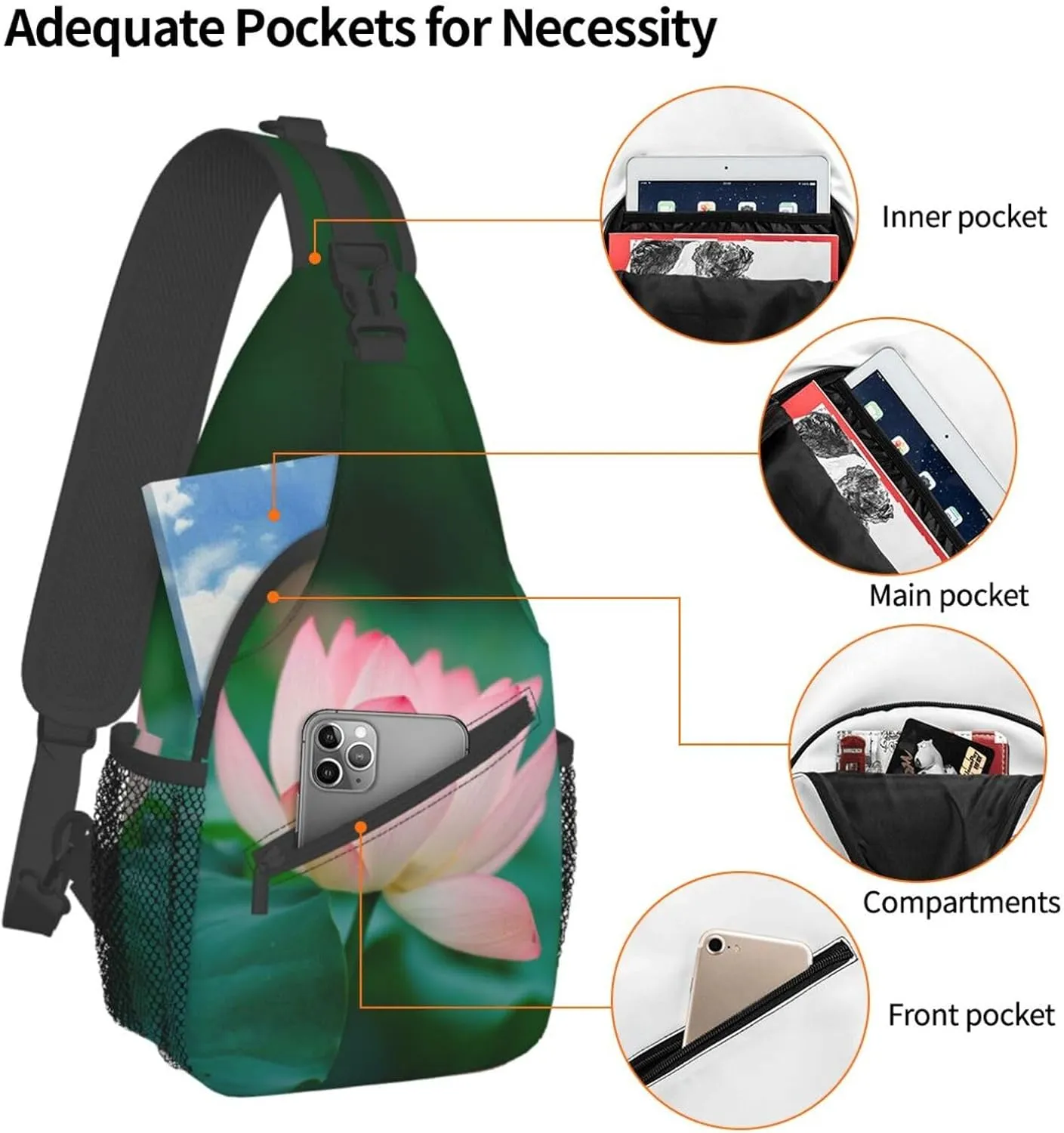 Lotus Flower Crossbody Bag Flower Shoulder Bag Backpack Womens Sling Bag Chest Casual Daypack Bag