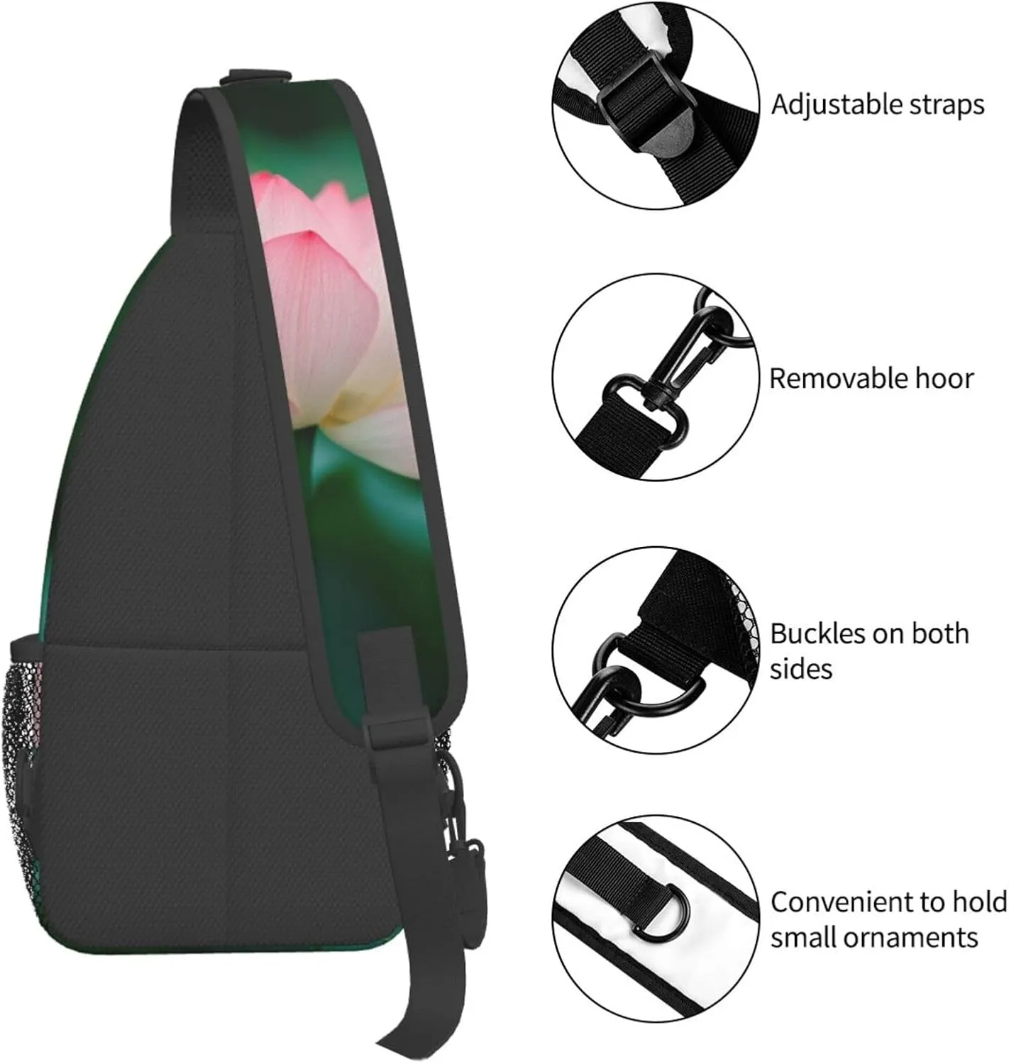Lotus Flower Crossbody Bag Flower Shoulder Bag Backpack Womens Sling Bag Chest Casual Daypack Bag