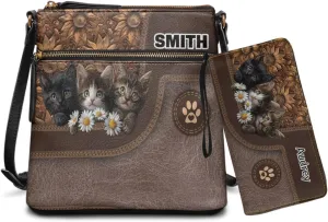 Lotusorchid Custom Crossbody Purse and Wallet Set Personalized Leather Shoulder Purse with Name Hobo Bag with Multi Pocket