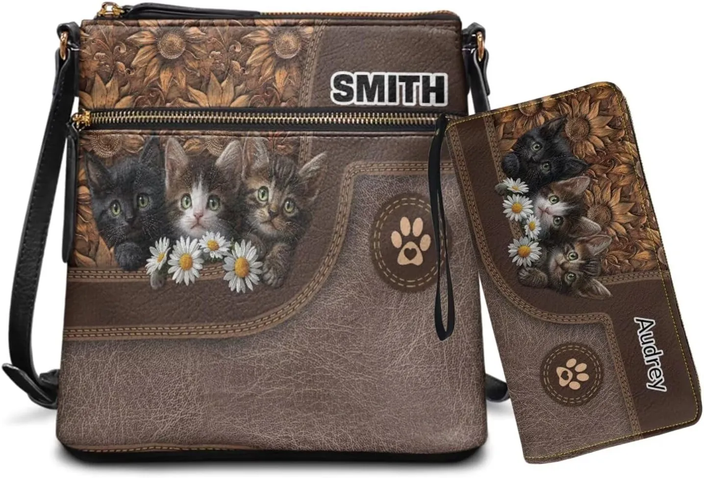 Lotusorchid Custom Crossbody Purse and Wallet Set Personalized Leather Shoulder Purse with Name Hobo Bag with Multi Pocket