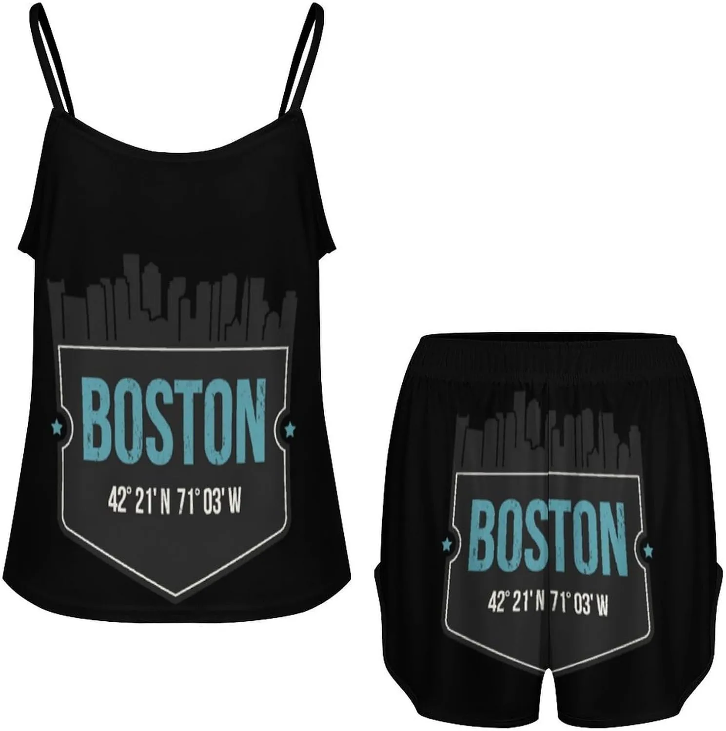 Love Boston City Women's Strap Pajama Set Silk Pajamas for Summer