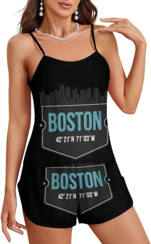 Love Boston City Women's Strap Pajama Set Silk Pajamas for Summer