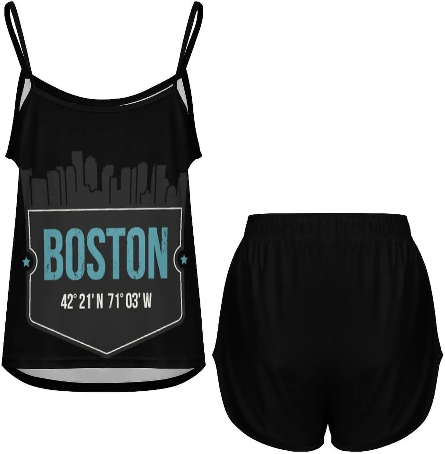 Love Boston City Women's Strap Pajama Set Silk Pajamas for Summer
