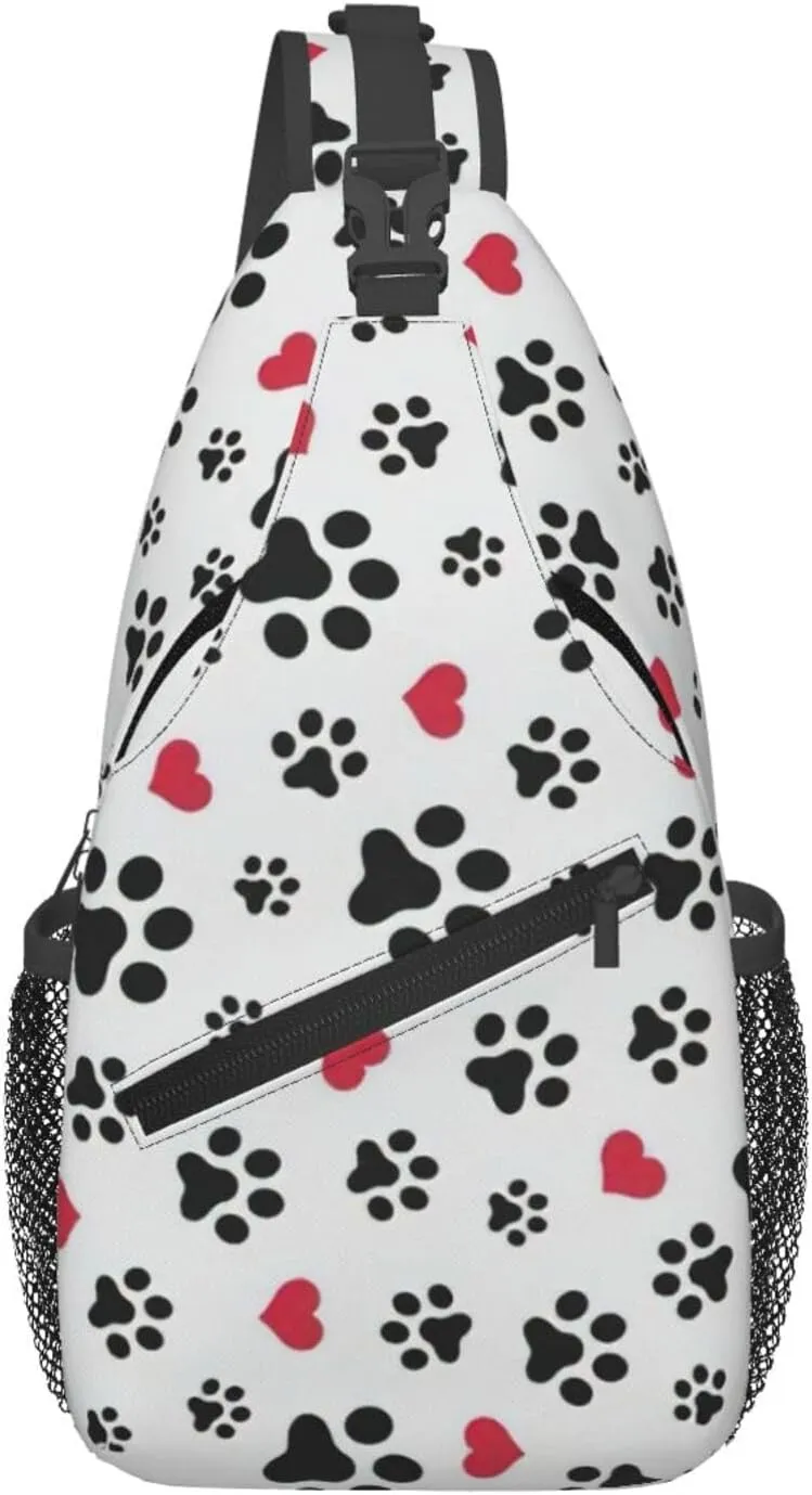 Love Cat Paw Heart Puppy Foot Print Print Sling Bag Crossbody Backpack For Women Men Hiking Travel Over The Shoulder Multipurpose Bag