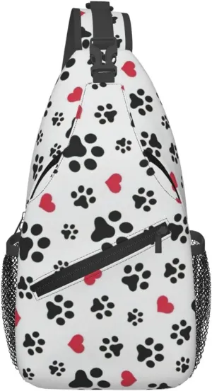 Love Cat Paw Heart Puppy Foot Print Print Sling Bag Crossbody Backpack For Women Men Hiking Travel Over The Shoulder Multipurpose Bag