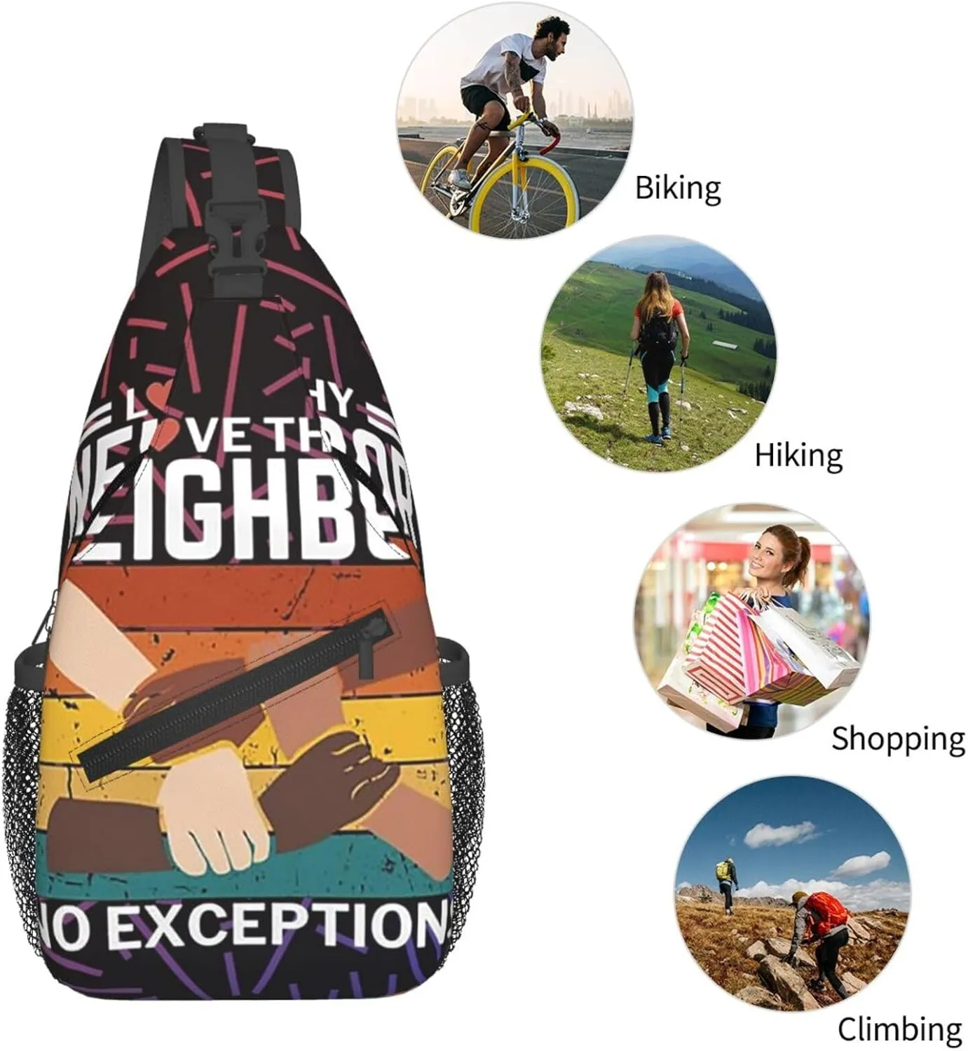 Love Thy Neighbor No Exceptions Best Your Neighbor Ative Small Crossbody Backpack Sling Bag For Men Women Mini One Shoulder Chest Bags Gym Sport Travel Hiking Daypack