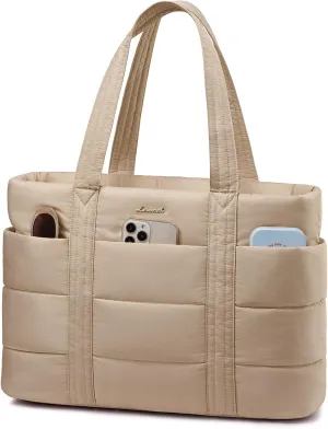 LOVEVOOK Large Puffer Tote Bag for Women, 17.3 Inch Laptop Work and Travel Bag With Zipper, Lightweight Gifts for Women