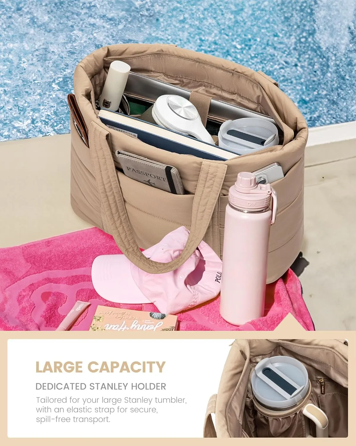 LOVEVOOK Large Puffer Tote Bag for Women, 17.3 Inch Laptop Work and Travel Bag With Zipper, Lightweight Gifts for Women