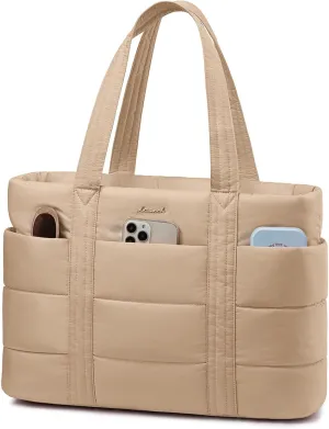 LOVEVOOK Large Puffer Tote for Women, 15.6 Inch Laptop Work and Travel Bag With Zipper, Lightweight Gifts for Women