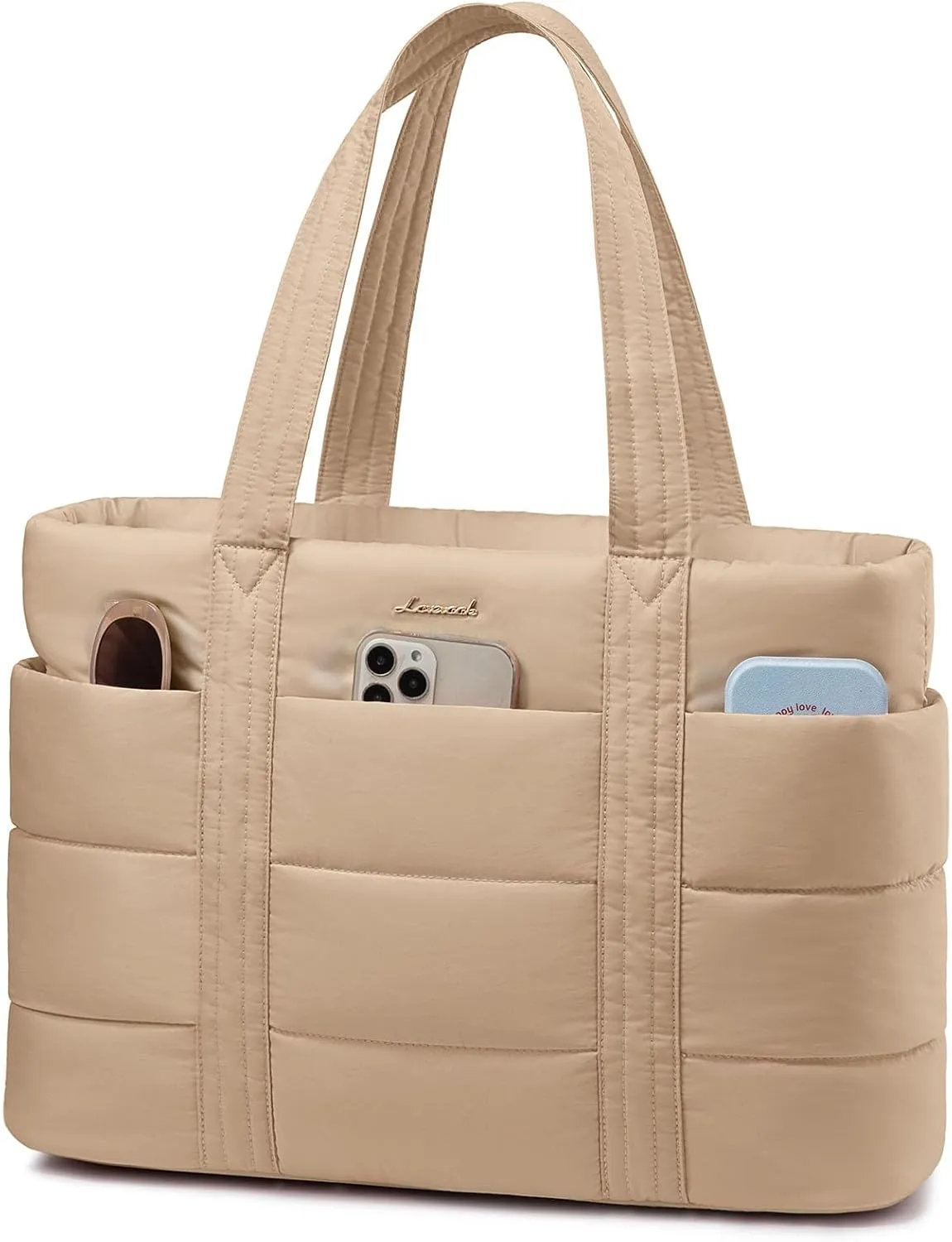 LOVEVOOK Large Puffer Tote for Women, 15.6 Inch Laptop Work and Travel Bag With Zipper, Lightweight Gifts for Women