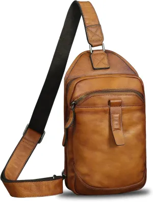 LRTO Genuine Leather Silng Bag for Men and Women Retro Leather Sling Backpack Purse Shoulder Crossbody Bag Chest Bag