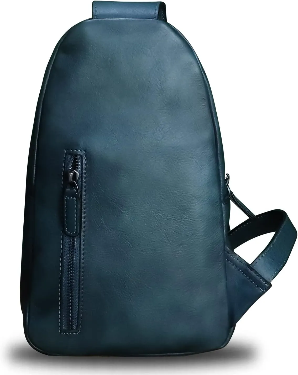 LRTO Genuine Leather Sling Bag Crossbody Purse Handmade Hiking Daypack Motorcycle Bag Retro Shoulder Backpack Vintage Chest Bag (NavyBlue)