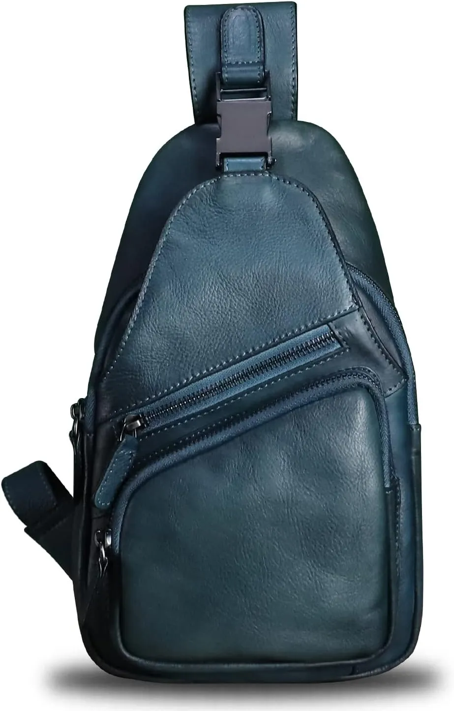 LRTO Genuine Leather Sling Bag Crossbody Purse Handmade Hiking Daypack Motorcycle Bag Retro Shoulder Backpack Vintage Chest Bag (NavyBlue)