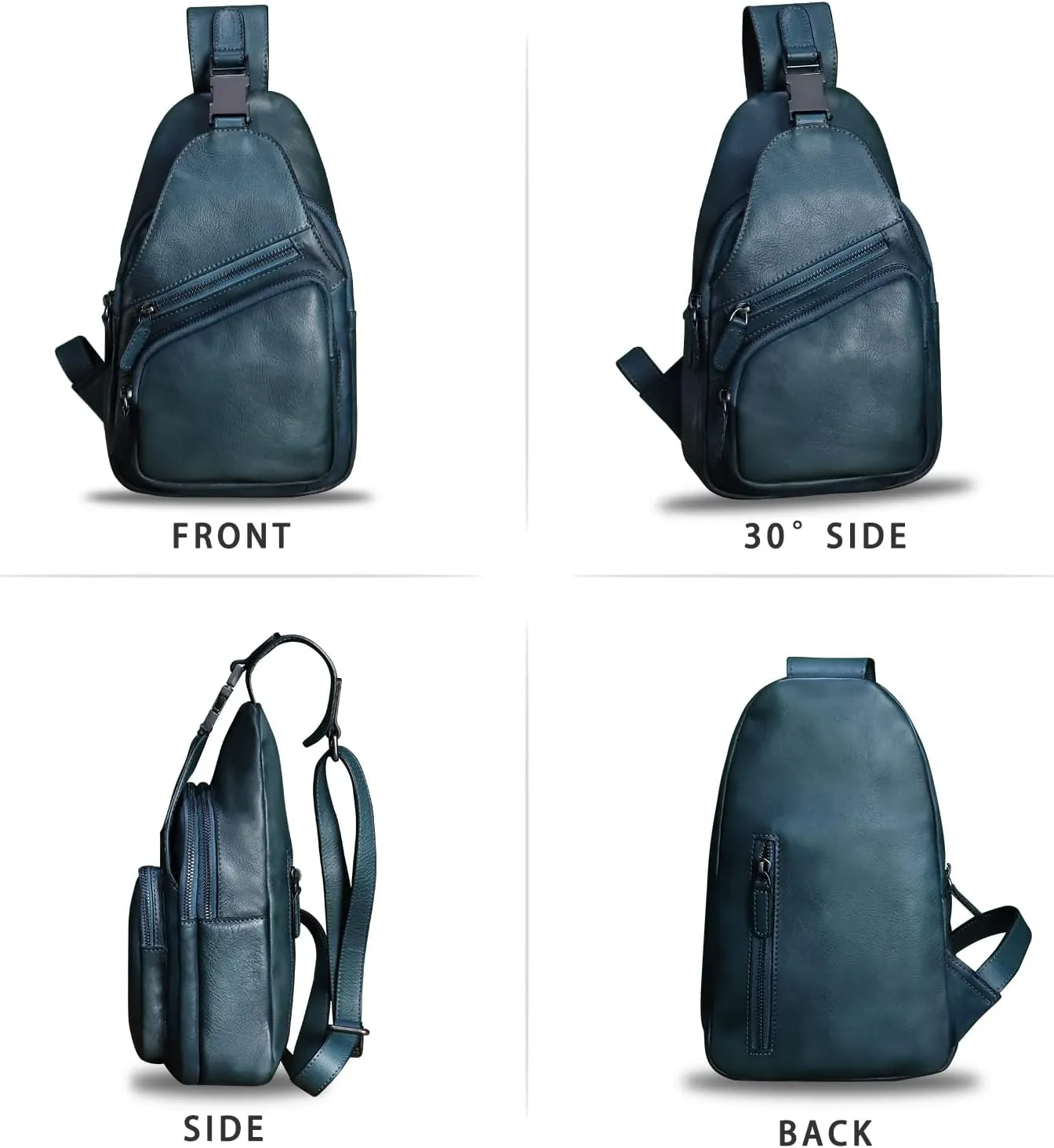 LRTO Genuine Leather Sling Bag Crossbody Purse Handmade Hiking Daypack Motorcycle Bag Retro Shoulder Backpack Vintage Chest Bag (NavyBlue)