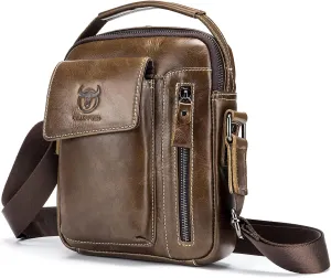 LUKZIJAES Small Genuine Leather Shoulder Bag Men Messenger Handbag Lightweight Sling Crossbody Bag