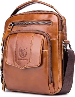 LUKZIJAES Small Genuine Leather Shoulder Bag Men Messenger Handbag Lightweight Sling Crossbody Bag