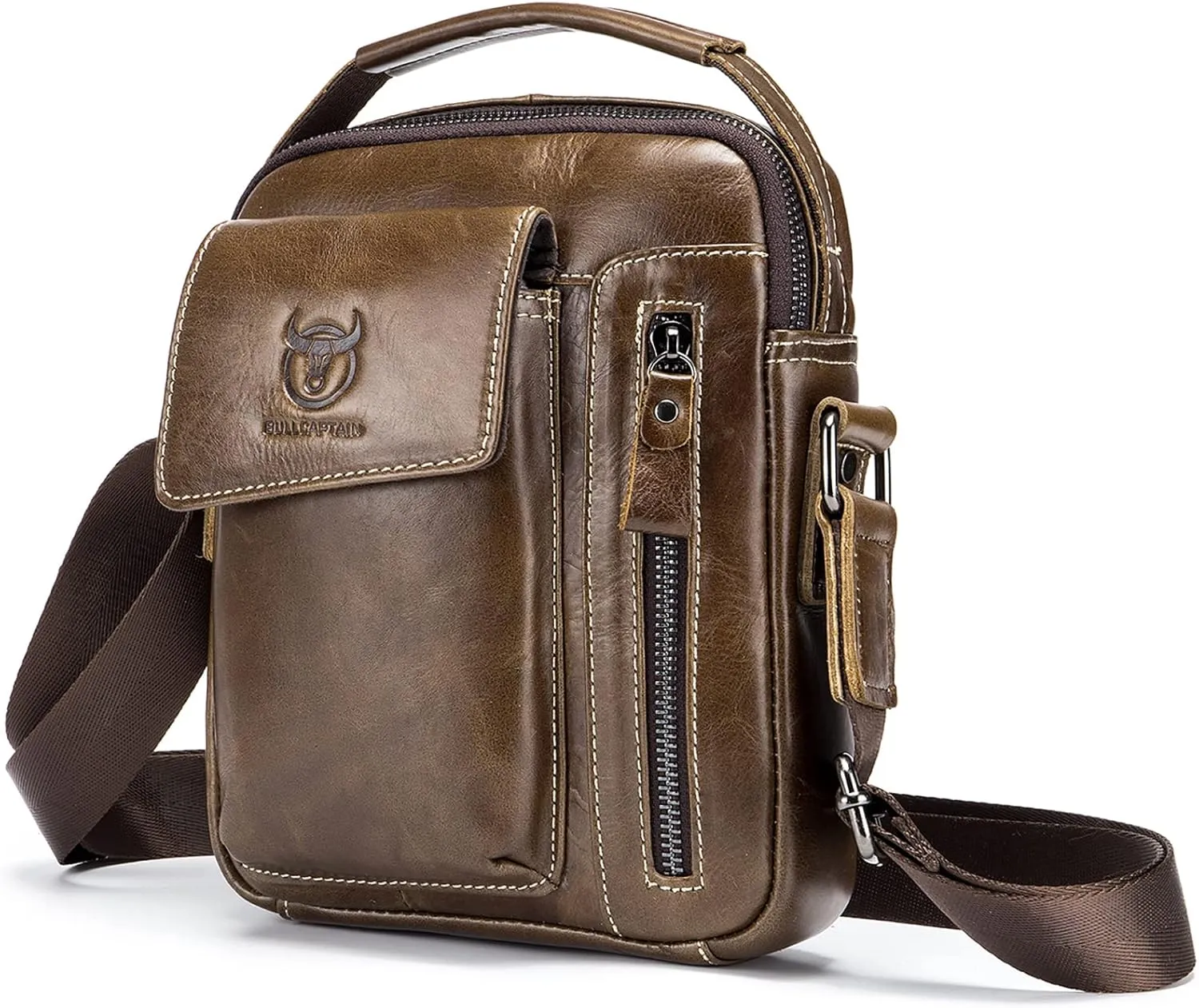 LUKZIJAES Small Genuine Leather Shoulder Bag Men Messenger Handbag Lightweight Sling Crossbody Bag