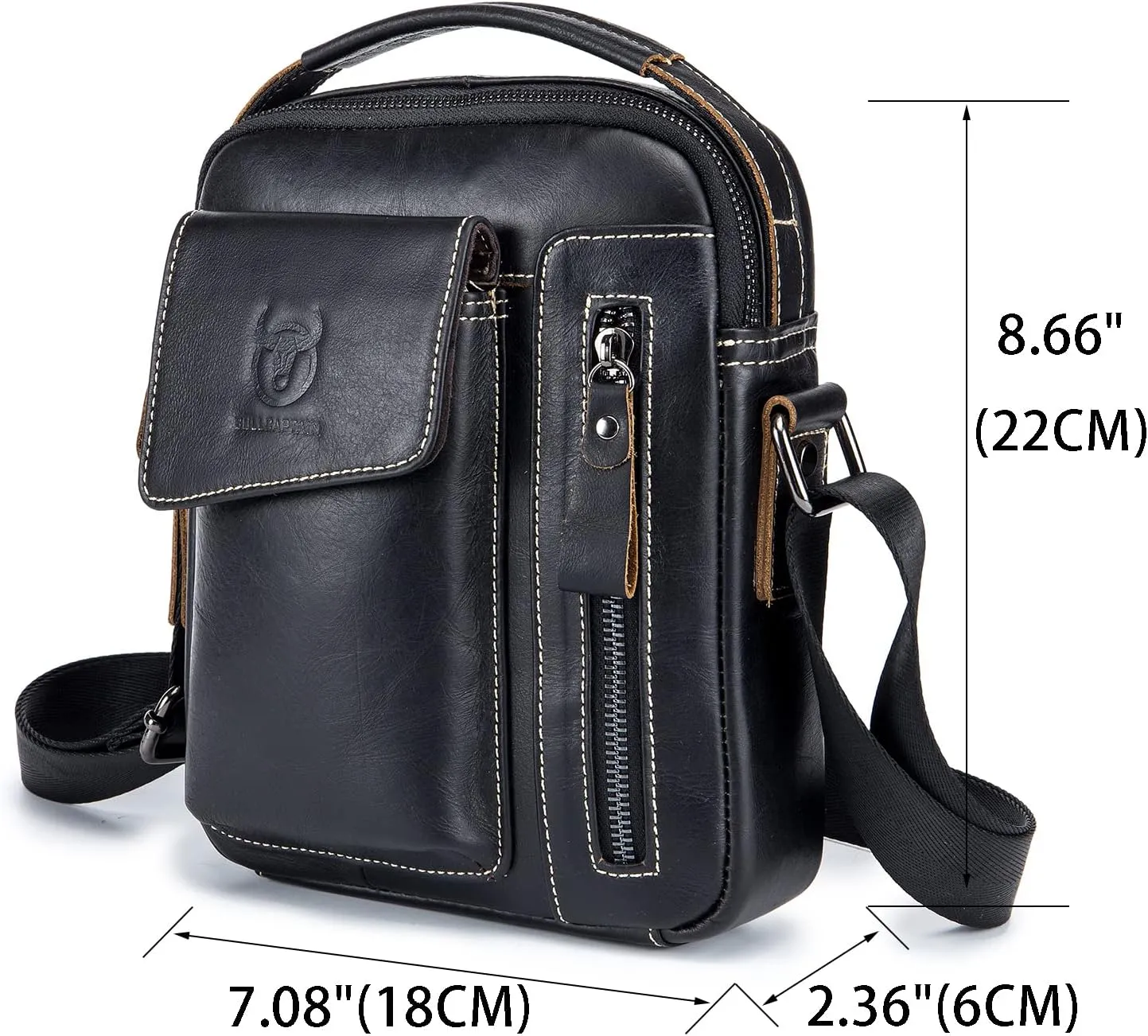 LUKZIJAES Small Genuine Leather Shoulder Bag Men Messenger Handbag Lightweight Sling Crossbody Bag