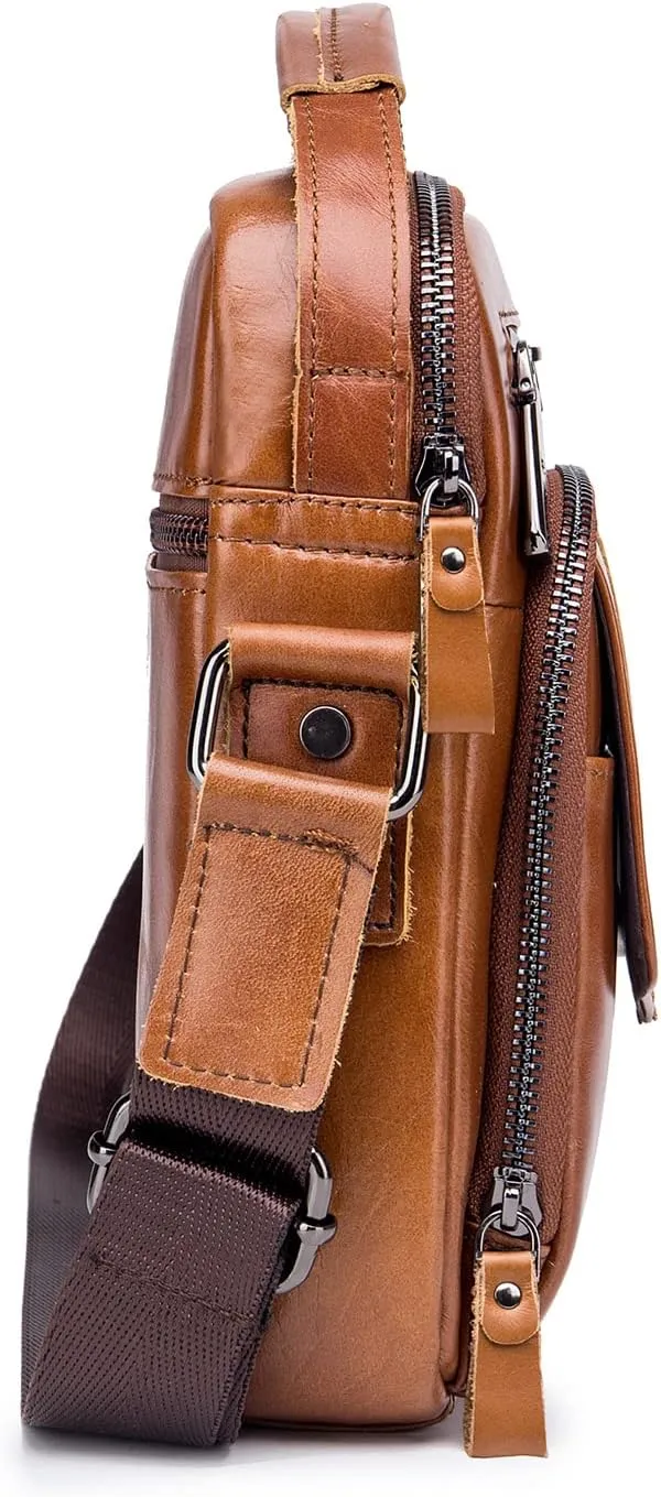 LUKZIJAES Small Genuine Leather Shoulder Bag Men Messenger Handbag Lightweight Sling Crossbody Bag