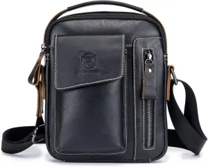 LUKZIJAES Small Genuine Leather Shoulder Bag Men Messenger Handbag Lightweight Sling Crossbody Bag