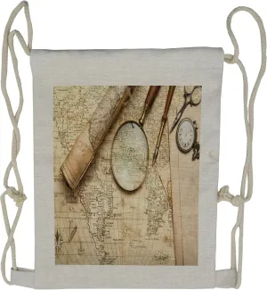 Lunarable World Map Drawstring Backpack, Vintage Style Discovery, Sackpack Bag