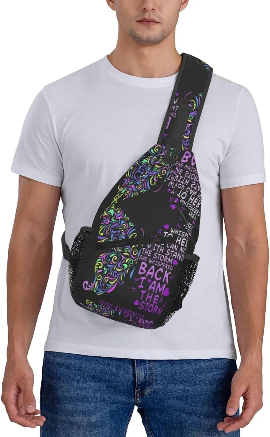 Lupus Awareness Butterfly Of Hope Small Crossbody Backpack Sling Bag For Men Women Mini One Shoulder Chest Bags Gym Sport Travel Hiking Daypack