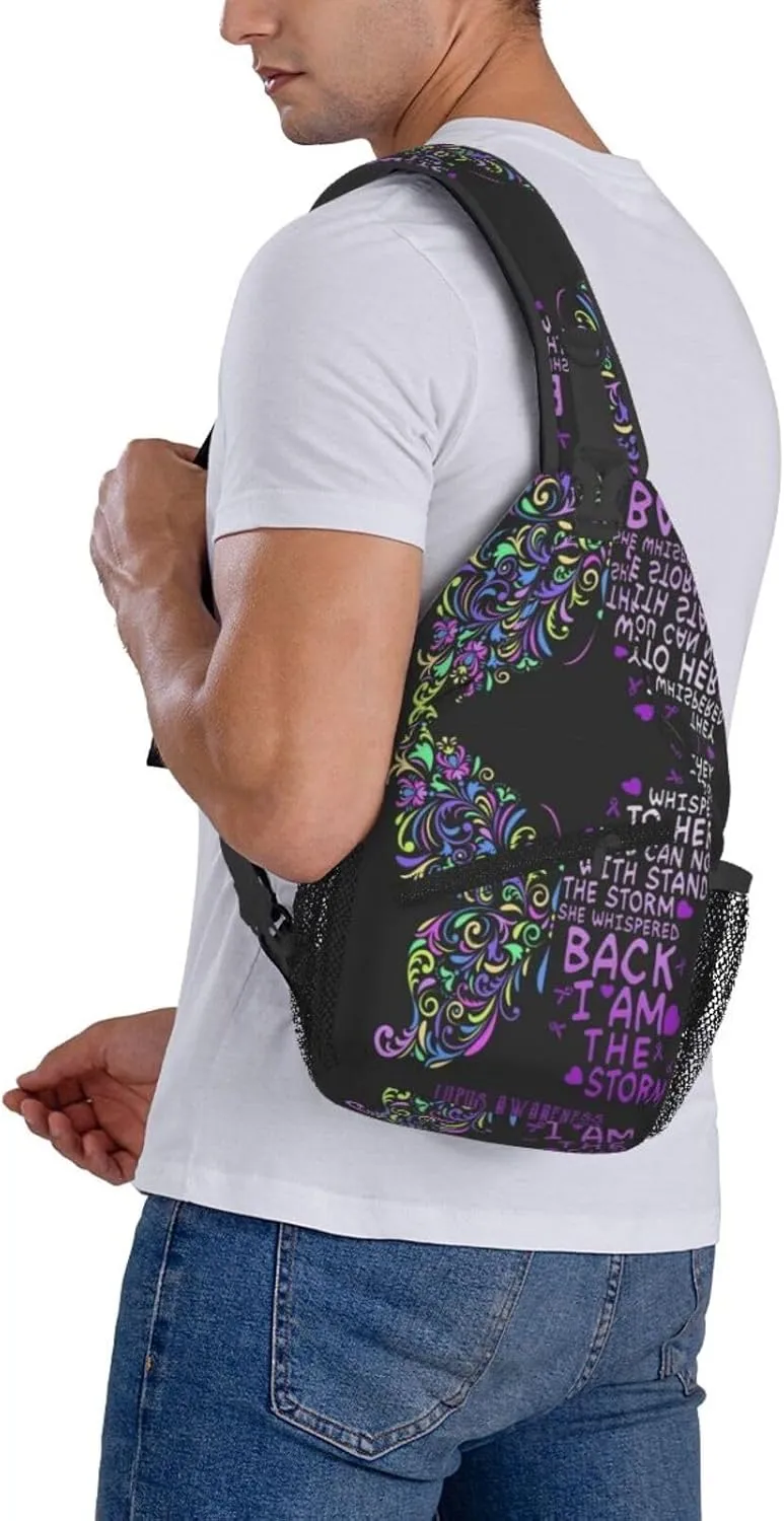 Lupus Awareness Butterfly Of Hope Small Crossbody Backpack Sling Bag For Men Women Mini One Shoulder Chest Bags Gym Sport Travel Hiking Daypack