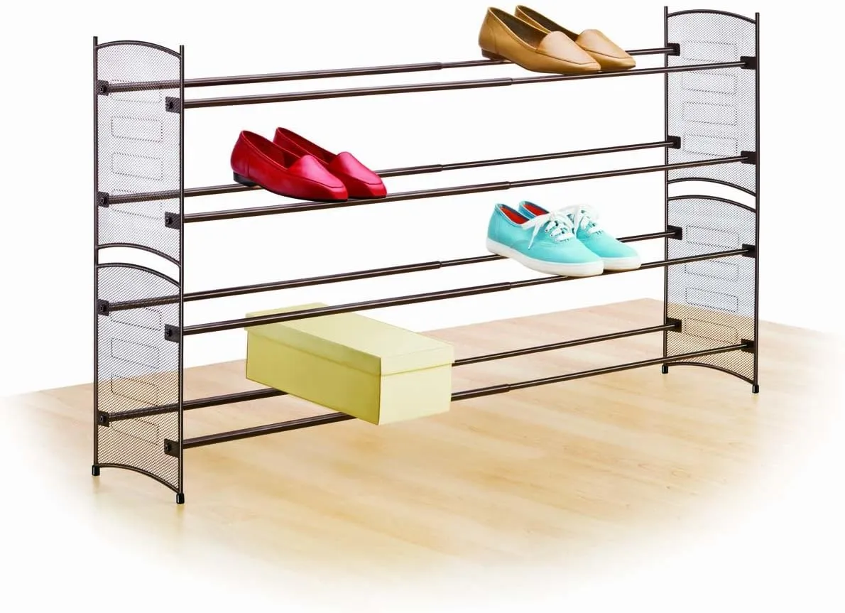 Lynk Expandable 2 Tier Stackable Shoe Rack - Steel Mesh Shoe Shelf - Bronze
