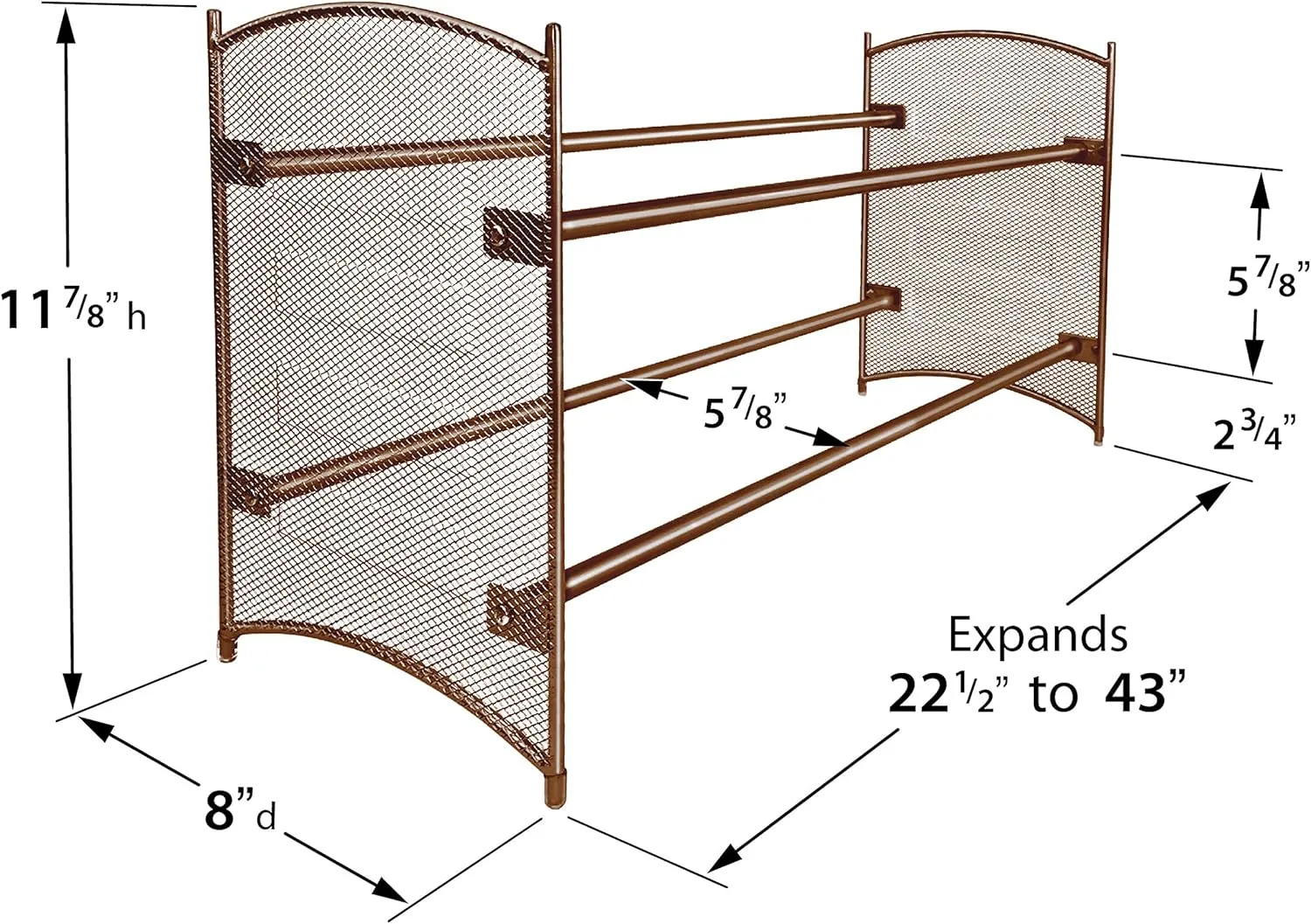 Lynk Expandable 2 Tier Stackable Shoe Rack - Steel Mesh Shoe Shelf - Bronze