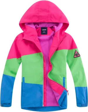 M2C Girls Outdoor Floral Fleece Lined Light Windproof Jacket with Hood