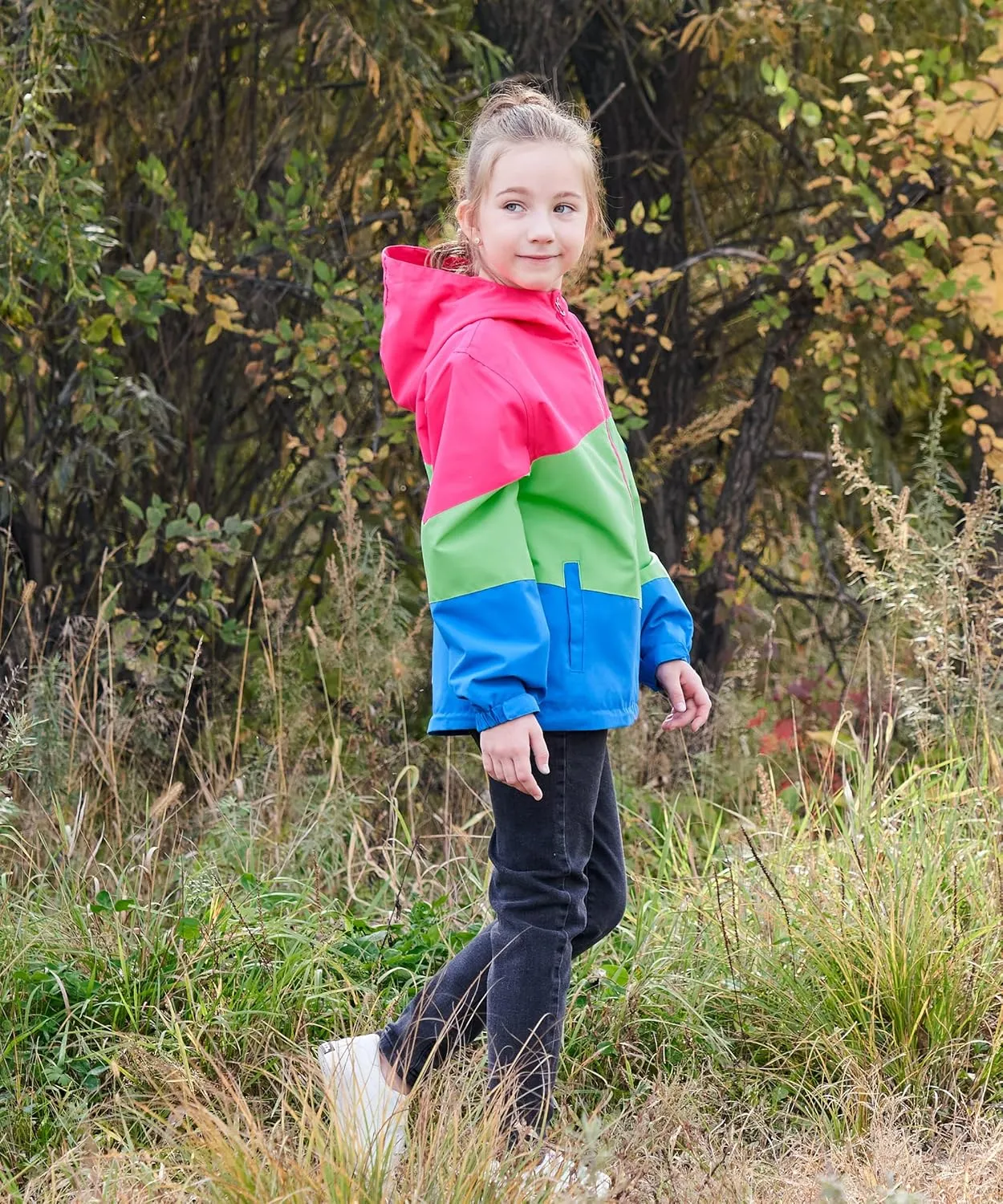 M2C Girls Outdoor Floral Fleece Lined Light Windproof Jacket with Hood