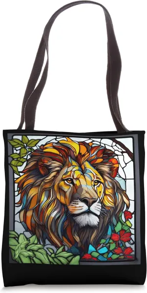 Majestic Lion stained glass groovy art roar family pride dad Tote Bag