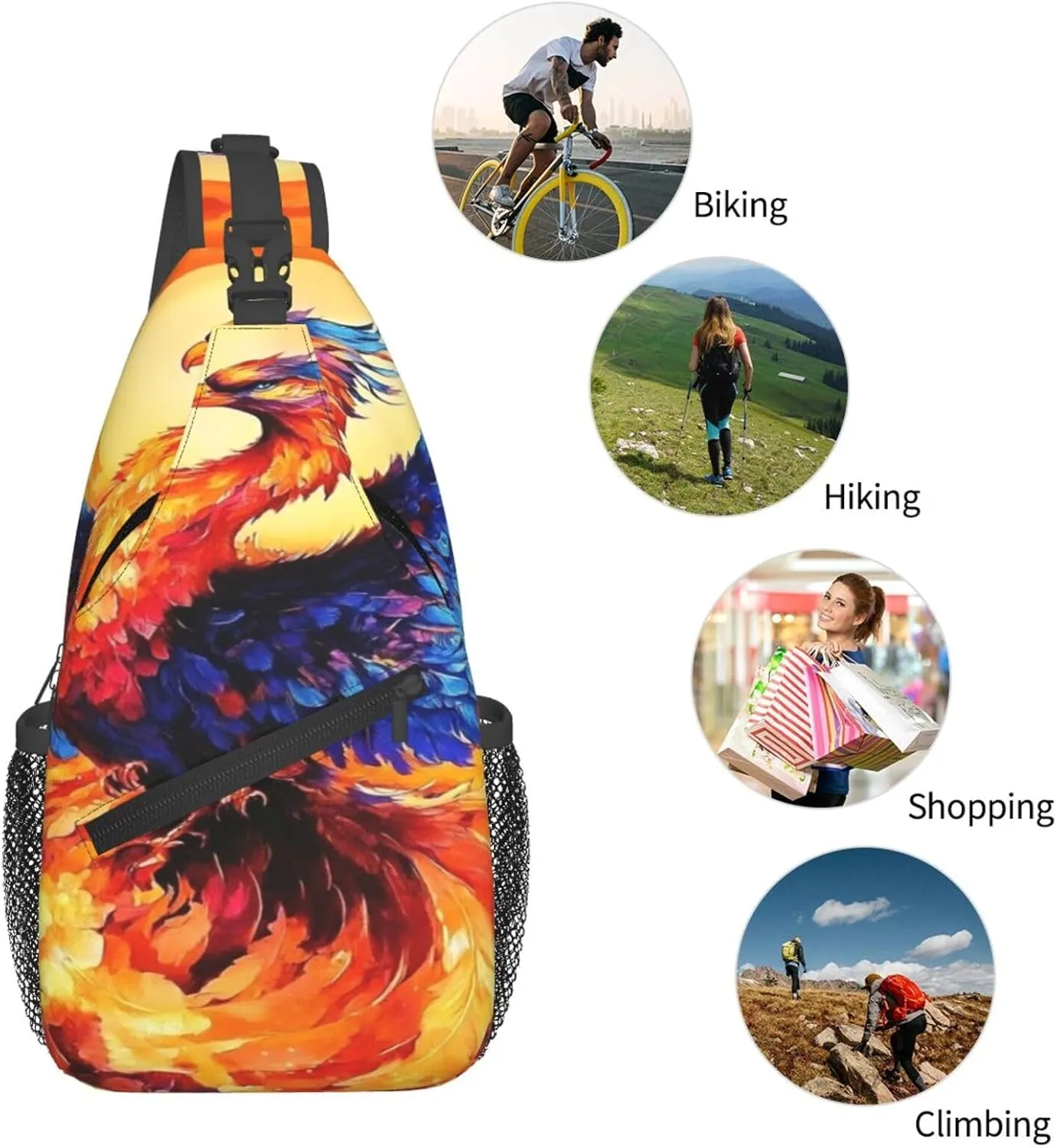 Majestic Phoenix Rising From The Ashes Backpack Travel Hiking Daypack Chest Bags Crossbody Shoulder Bag